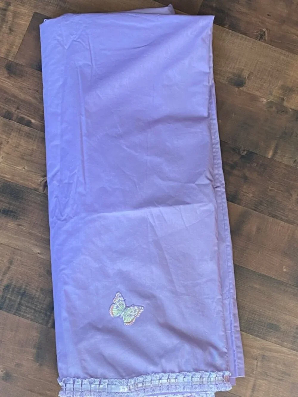 Handmade Embroidered Butterfly Curtain w/Satin Ribbon Trim Pastel Purple 48 x 82